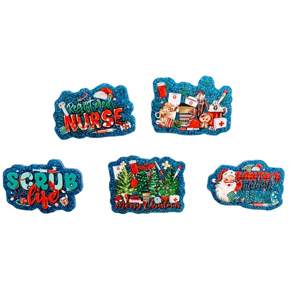 Handmade Christmas Magnets 5 pcs Glitter, Gift For Nurse, Holiday Nursing RN - Picture 4 of 4
